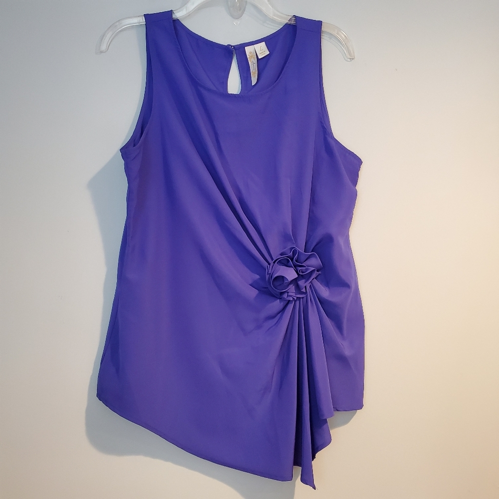 Women's Purple Asymmetrical Top w/ Flower, Size L